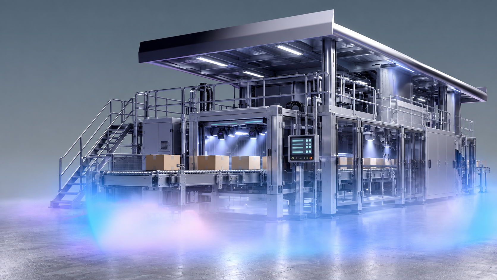 Visualización 3D de una línea de producción e inspección conectada.